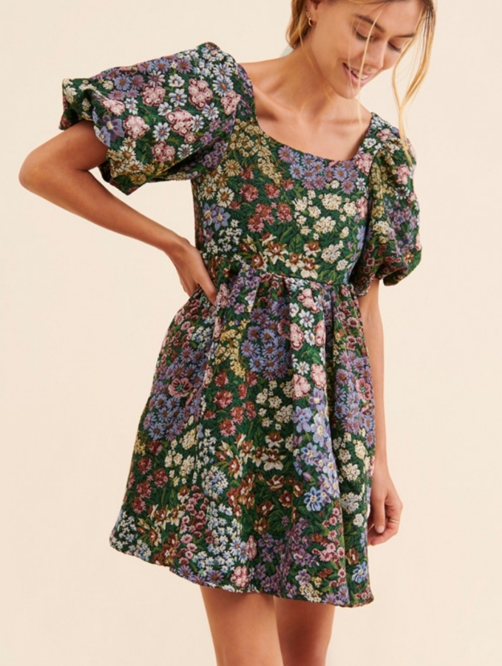 Sister Jane Bluebells Floral Tapestry Tie Back Mini Dress Women's XS New NWT - Picture 3 of 13